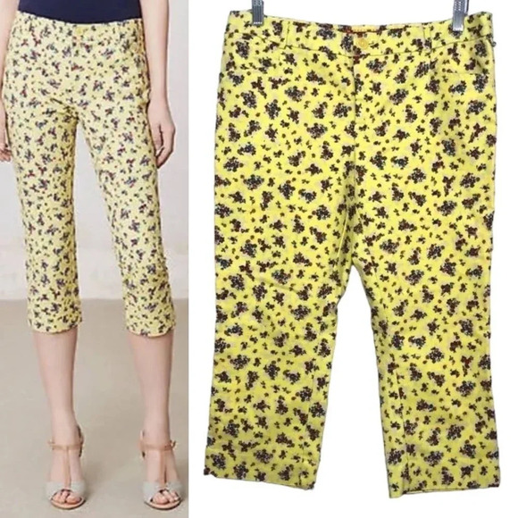 Anthropologie Pants - Anthropologie Cartonnier Retro Crops Capris Pants Floral Print Yellow Size 10